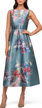 Kay Unger Hara Floral Print A-Line Dress