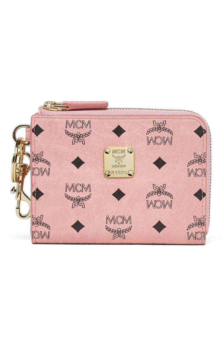 MCM Aren Card Pouch in Visetos, Main, color, Soft Pink
