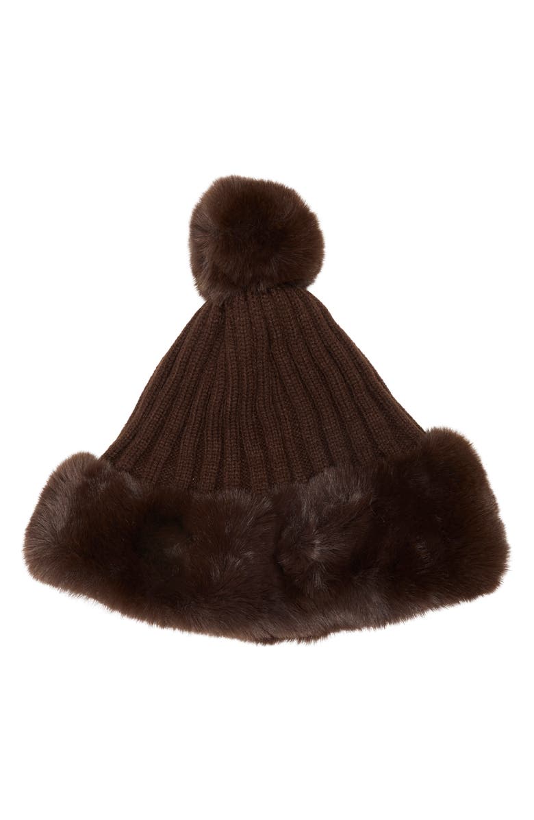 Nanette Lepore Oversize Faux Fur Trim Beanie, Alternate, color, Brown