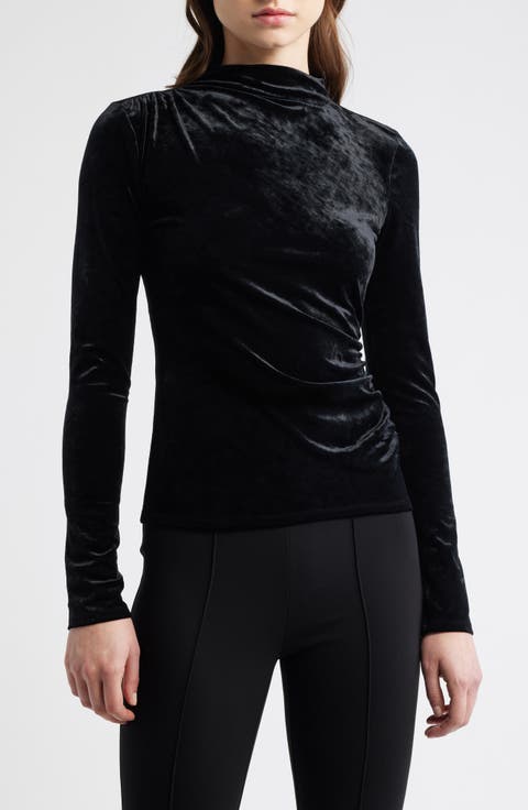 Joelle Ruched Velour Mock Neck Top