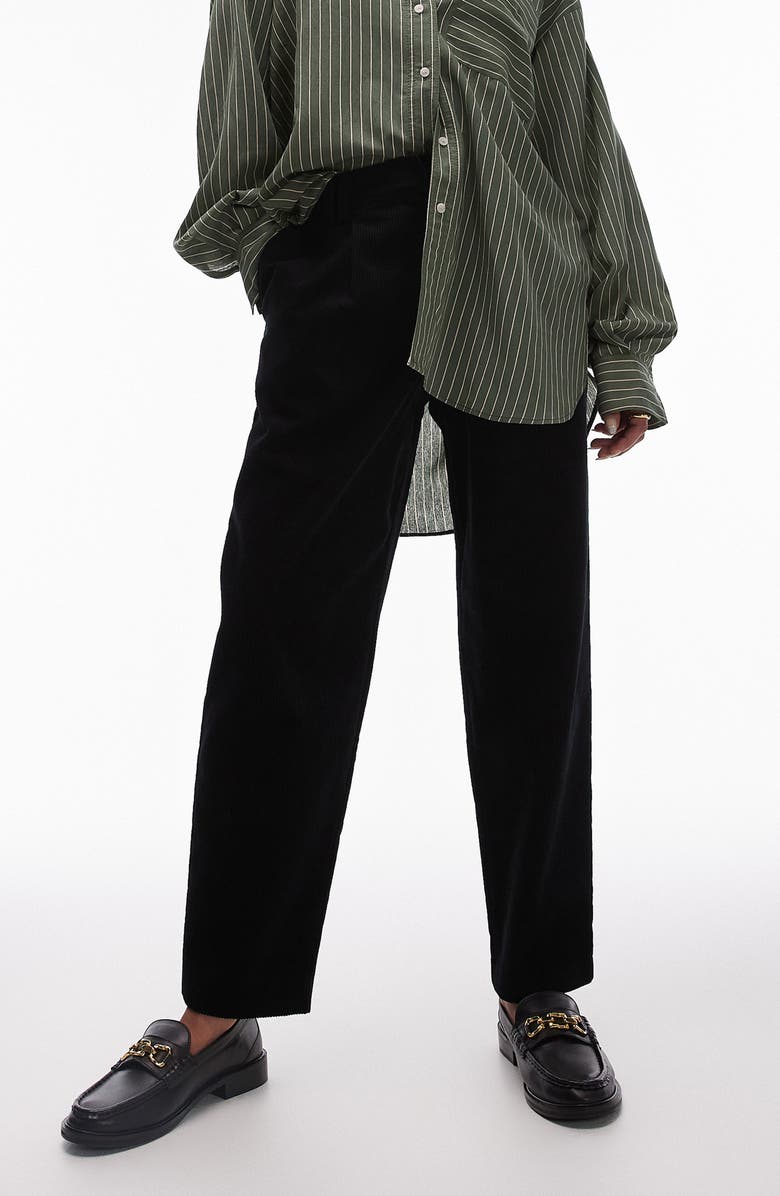 Topshop Corduroy Ankle Pants, Main, color, Black