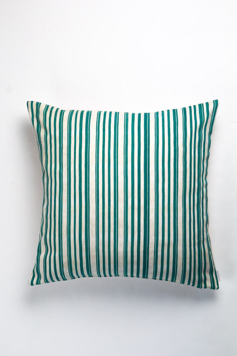 Vintage Handwoven Cotton Alma Pillow, Alternate, color, Jade Green and Ivory