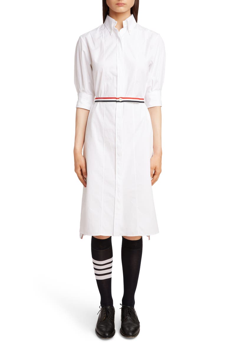 Belted Poplin Shirtdress, Main, color, WHITE