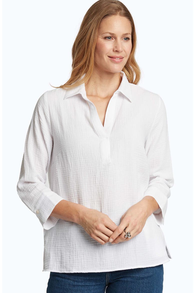 Sophia Cotton Gauze Popover Shirt, Alternate, color, WHITE