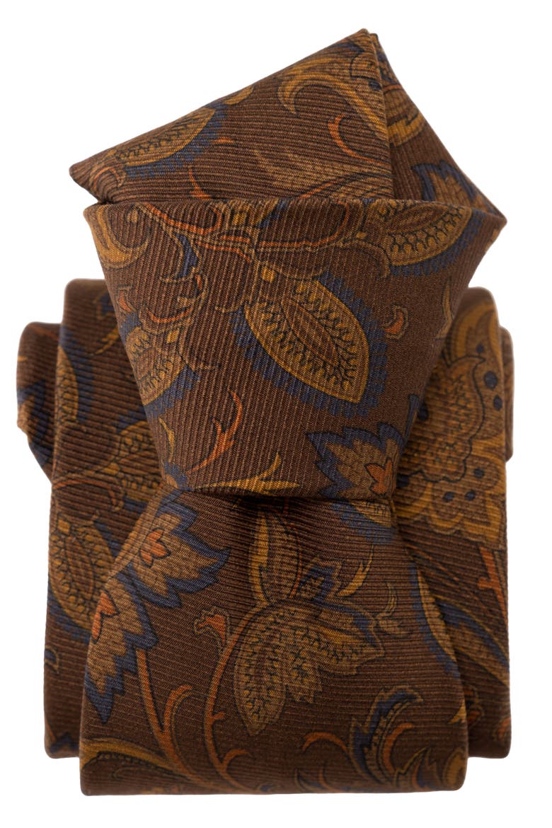 Borromeo - Extra Long Printed Silk Tie for Men, Alternate, color, Pecan Brown