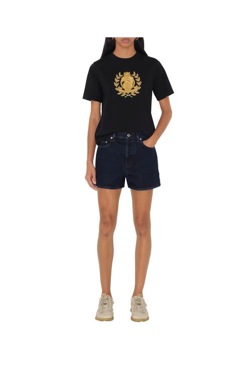 Burberry Embroidered Crest T-shirt In Black