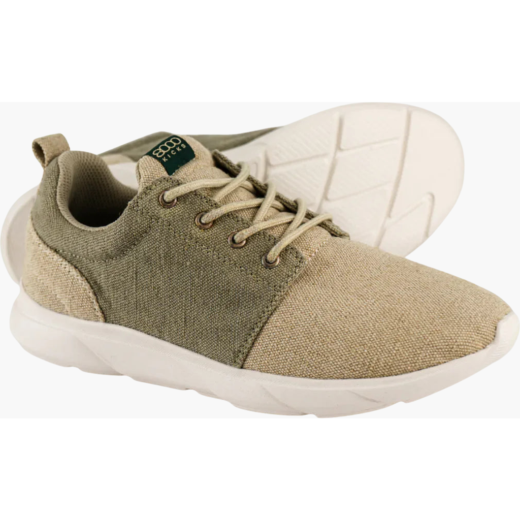 8000kicks Explorer V2 Waterproof Hemp Sneakers In Beige And Green