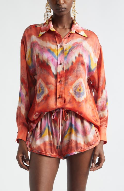 Kindred Spirit Alchemy Relaxed Silk Satin Button-Up Shirt (Regular & Petite)