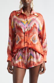 Zimmermann Kindred Spirit Alchemy Relaxed Silk Satin Button-Up Shirt