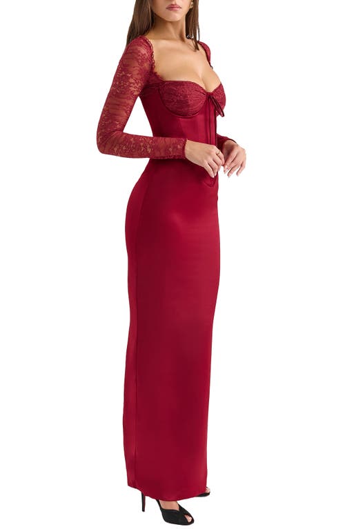 House Of Cb Perdi Corset Bodice Long Sleeve Gown In Rhubarb