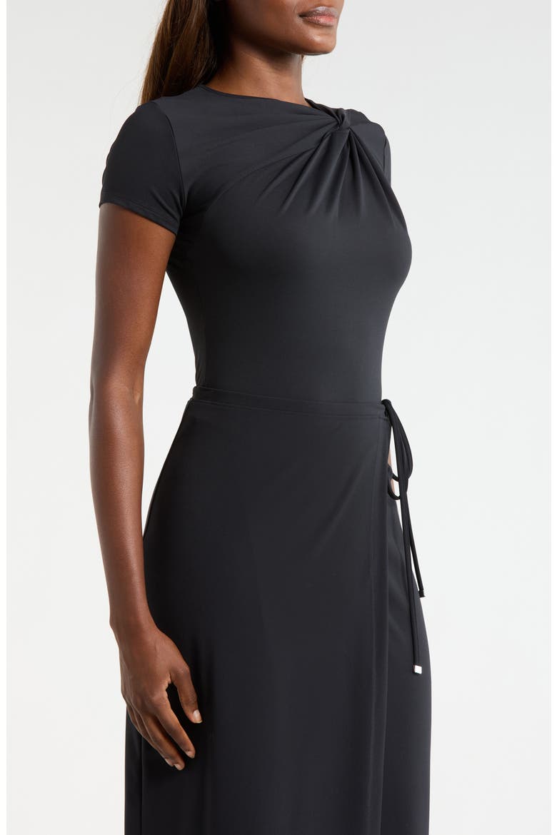 Asymmetric Twist Neck Crop T-Shirt, Alternate, color, BLACK