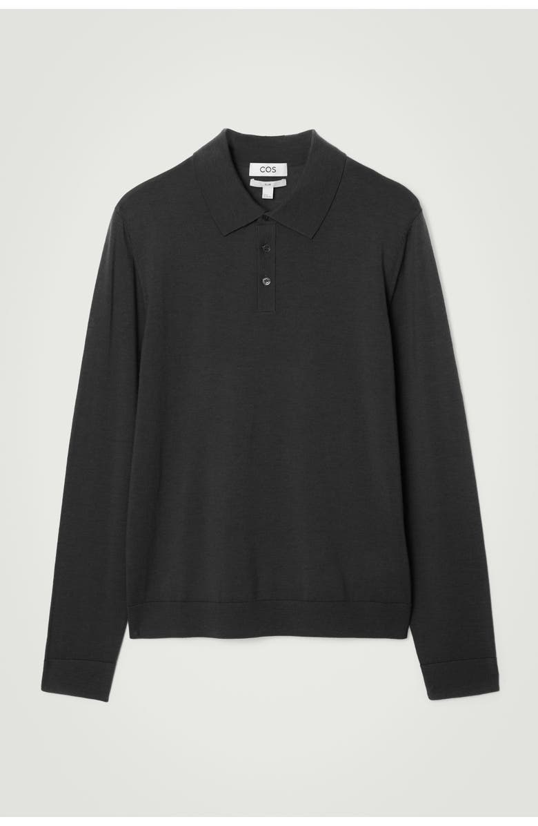 COS Slim Merino Wool Polo Shirt, Alternate, color, Black