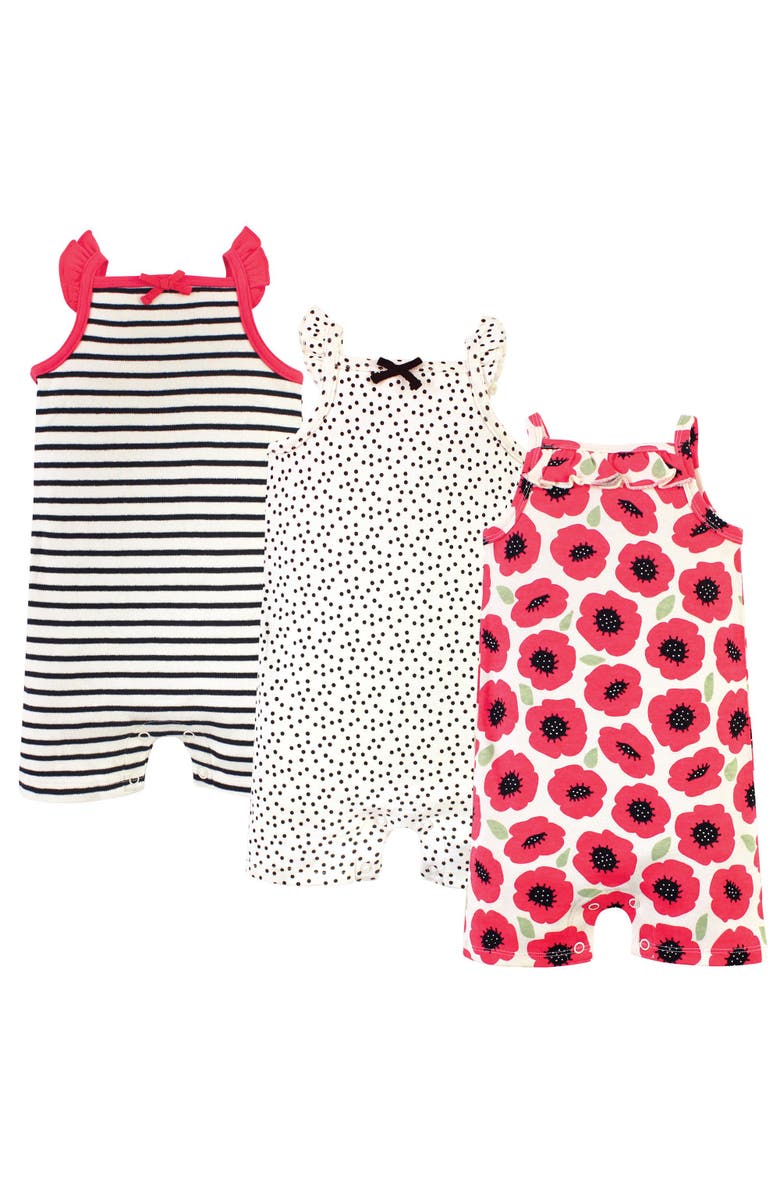 Touched by Nature Organic-Cotton Rompers, Main, color, Poppy
