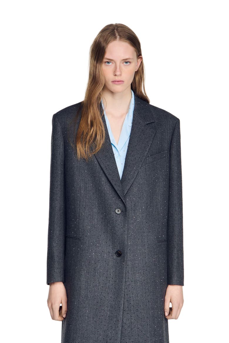 Long wool coat with rhinestones, Alternate, color, Dark grey