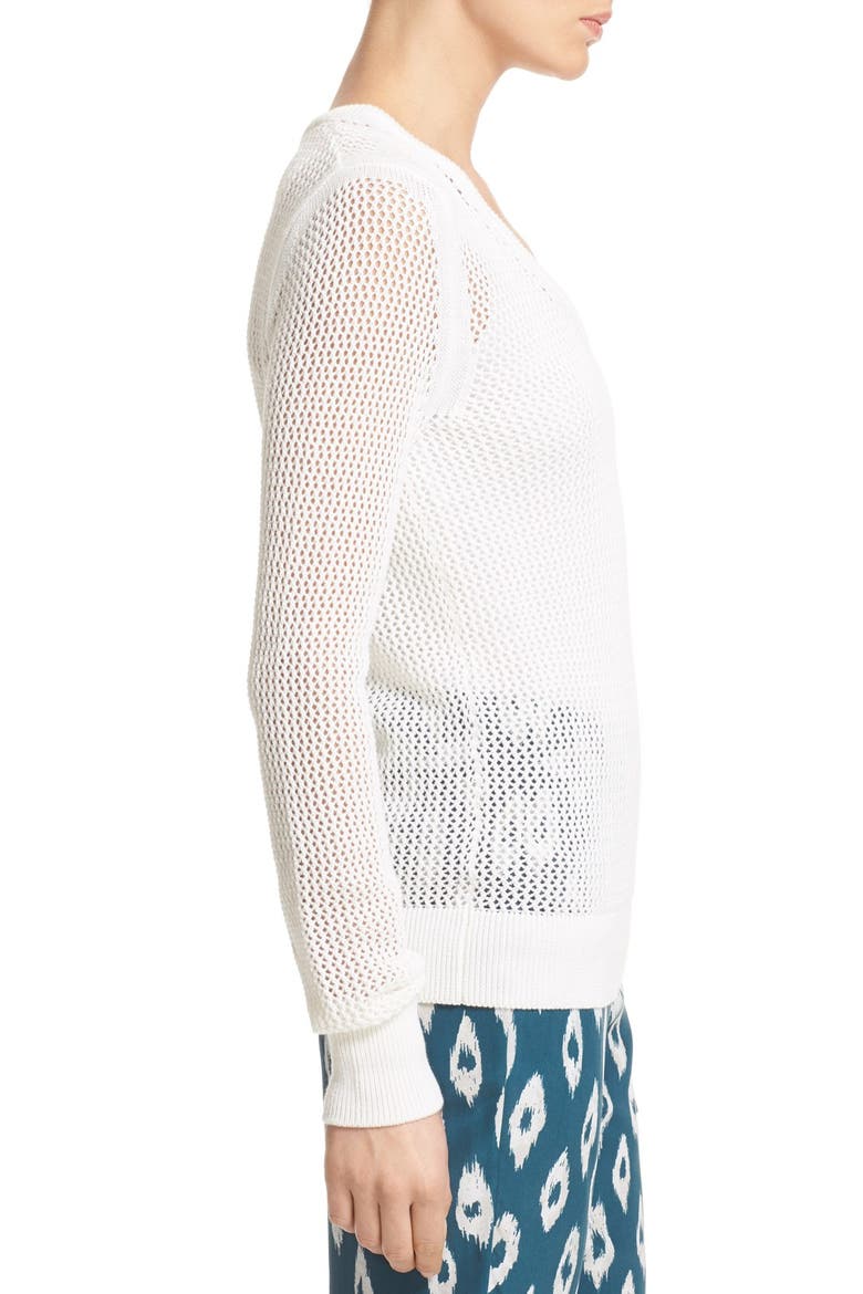 'Cecile' Cotton & Cashmere V-Neck Mesh Pullover, Alternate, color, IVORY