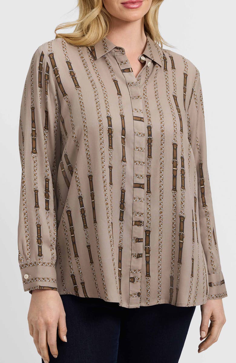 Foxcroft Luna Chain Stripe Button-Up Shirt, Main, color, Brown Multi