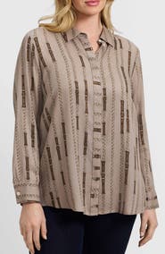 Foxcroft Luna Chain Stripe Button-Up Shirt