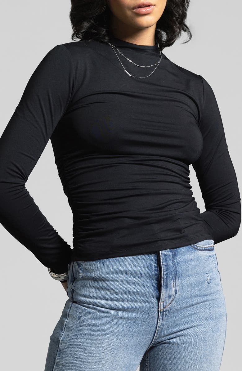 WEEKEND LOS ANGELES Rose Ruched Top, Main, color, Black