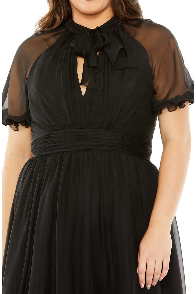 Sheer Puff Sleeve Cocktail Dress, Alternate, color, BLACK