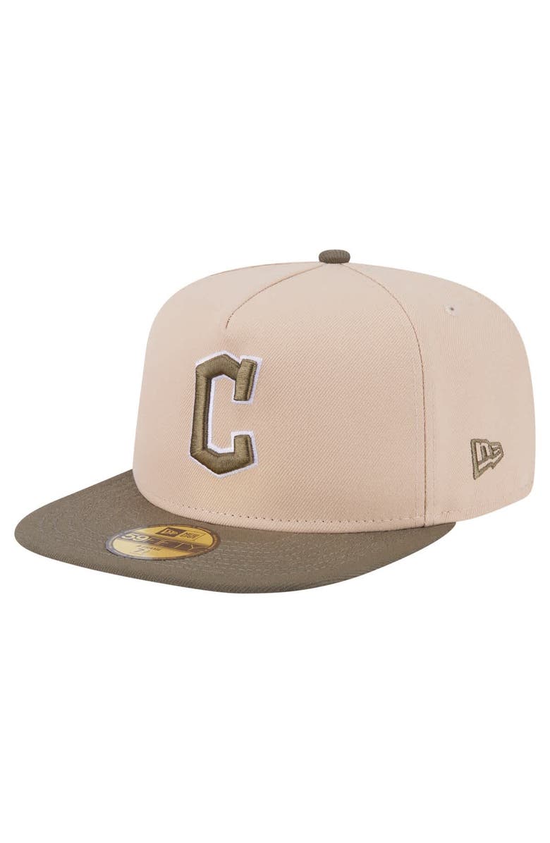 New Era Men's New Era Light Beige/Olive Cleveland Guardians Two-Tone Color Pack A-Frame 59FIFTY Fitted Hat, Alternate, color, Light Beige