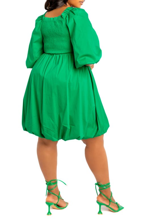 Buxom Couture Plus Size Smocked Puff Sleeve Bubbled Dress In Green