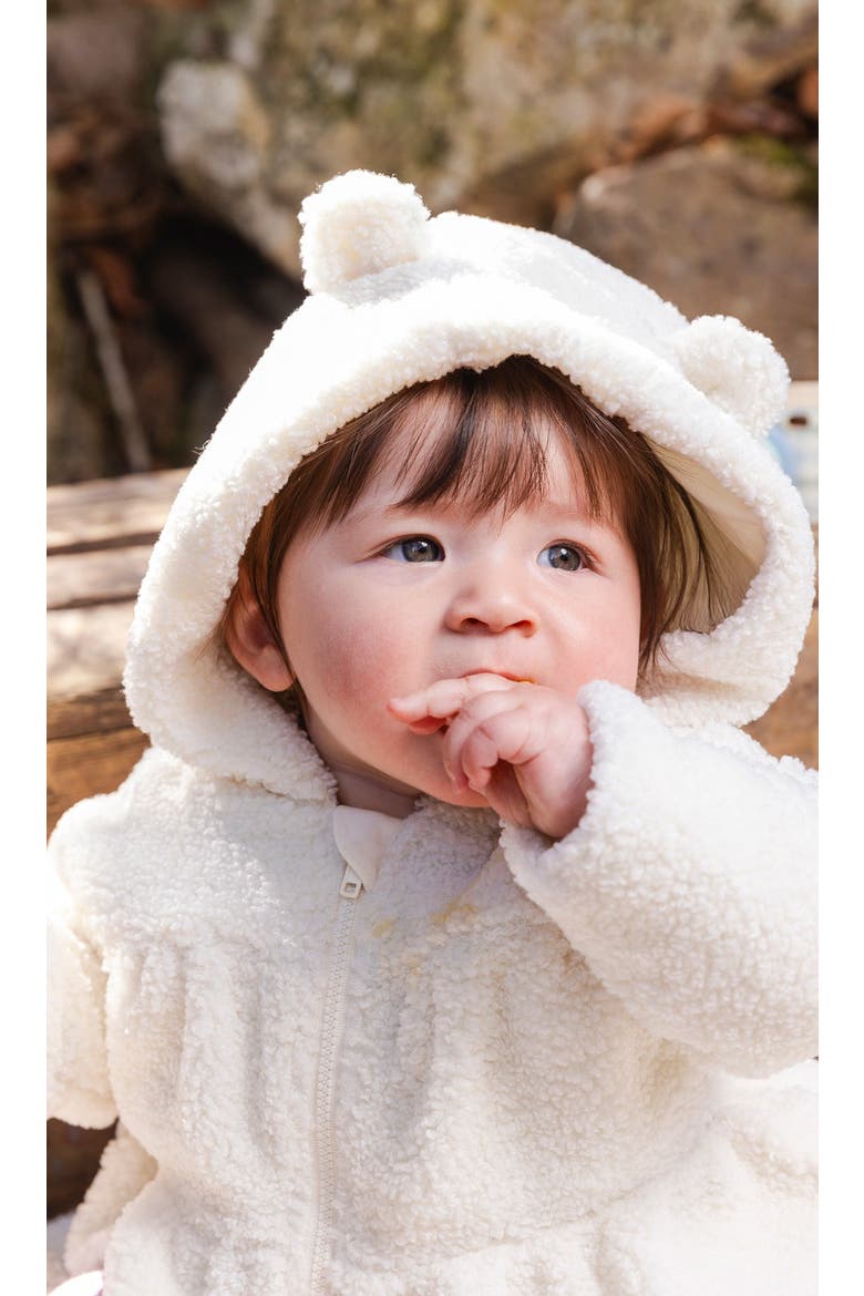 Hooded Zip Fleece Tiered Bear Ear Jacket, Alternate, color, Off-White