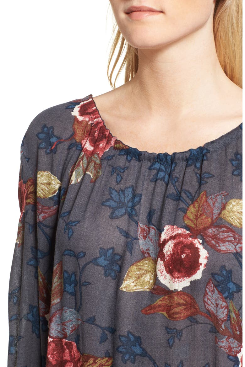 Tie Back Tunic, Alternate, color, NAVY CHARCOAL PRECIOUS FLORAL