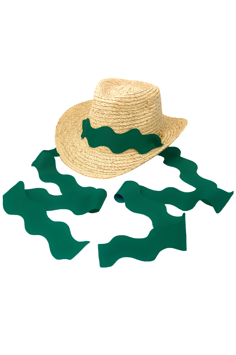 Coastal Cowgirl Straw Scalloped Ribbon Women's Cowboy Hat, Main, color, Green