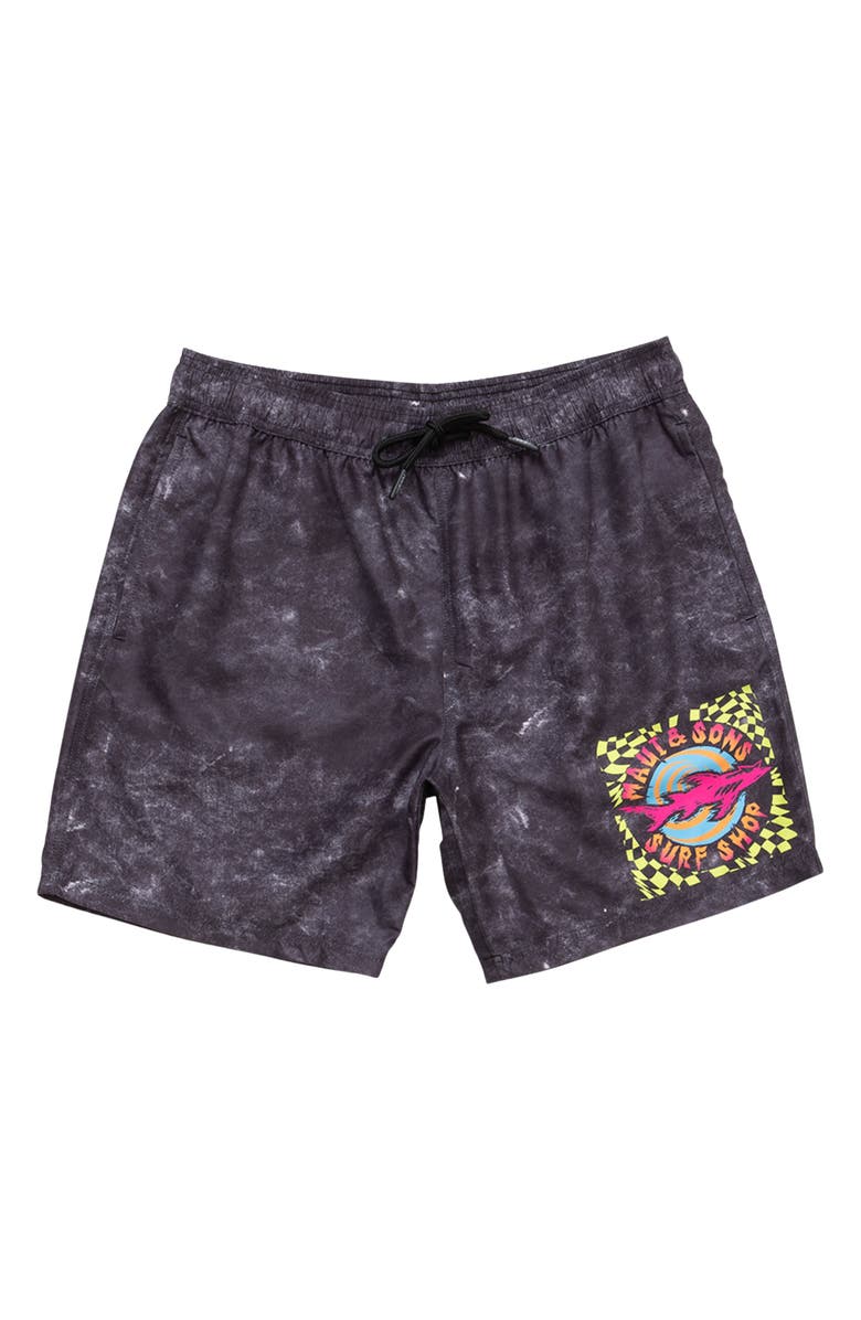 Maui & Sons Surf Shop Microfiber Swim Trunks, Alternate, color, Black