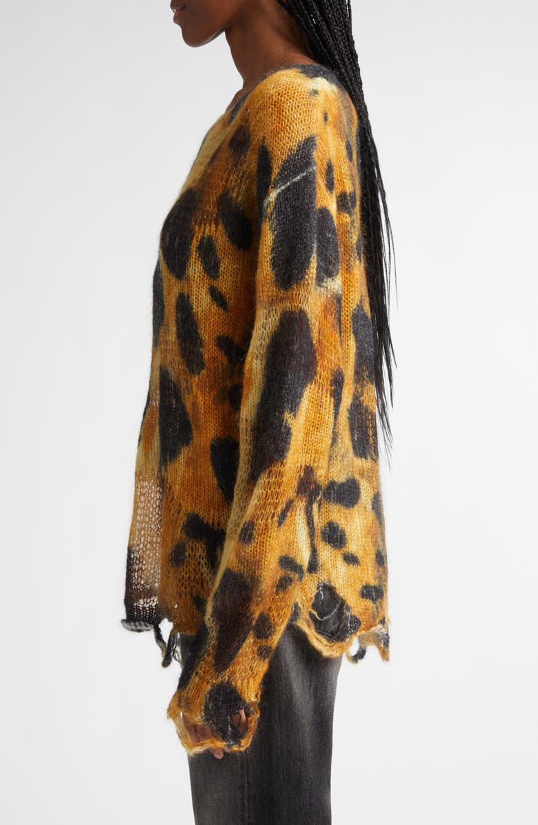 R13 Distressed Leopard Print Boyfriend Sweater, Alternate, color, 