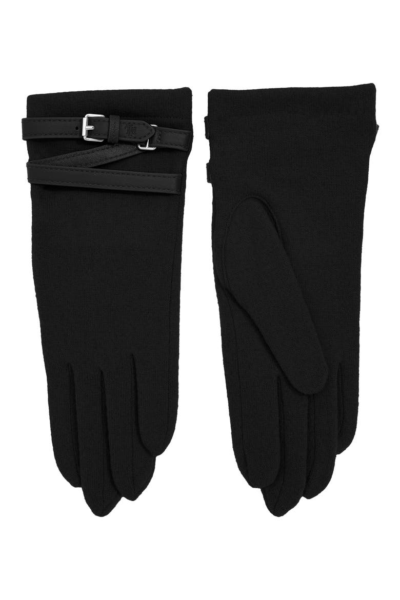 Belted Wool Blend Gloves, Main, color, BLACK