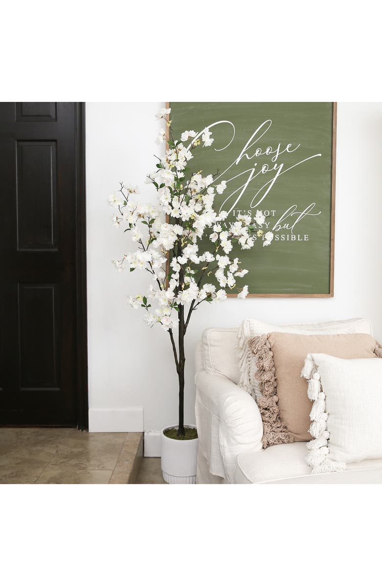 NEARLY NATURAL 6 ft. Cherry Blossom Artificial Plant in White Planter, Alternate, color, 