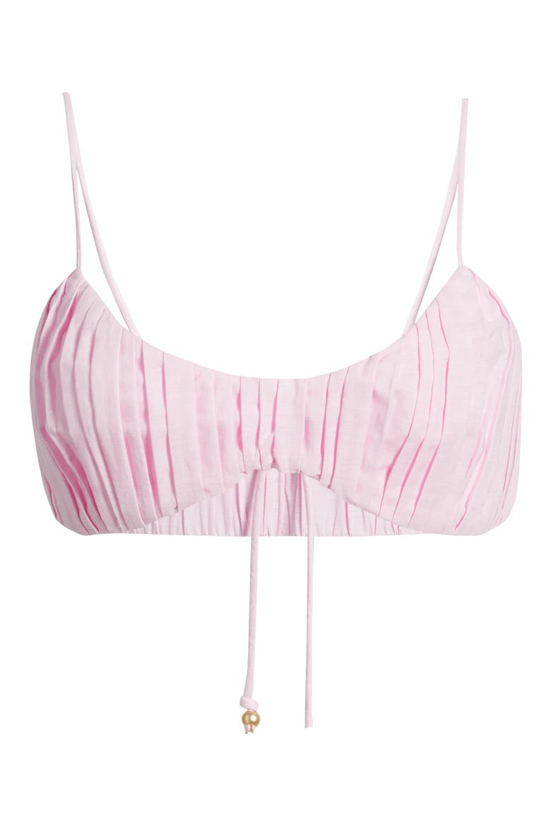 Pleated Cotton & Linen Bralette Top, Alternate, color, POCKET PINK