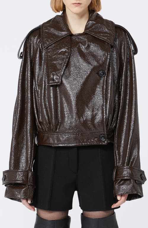 Sportmax Short Trench Coat With Patent Effect And Bomber Inspired Details In Black