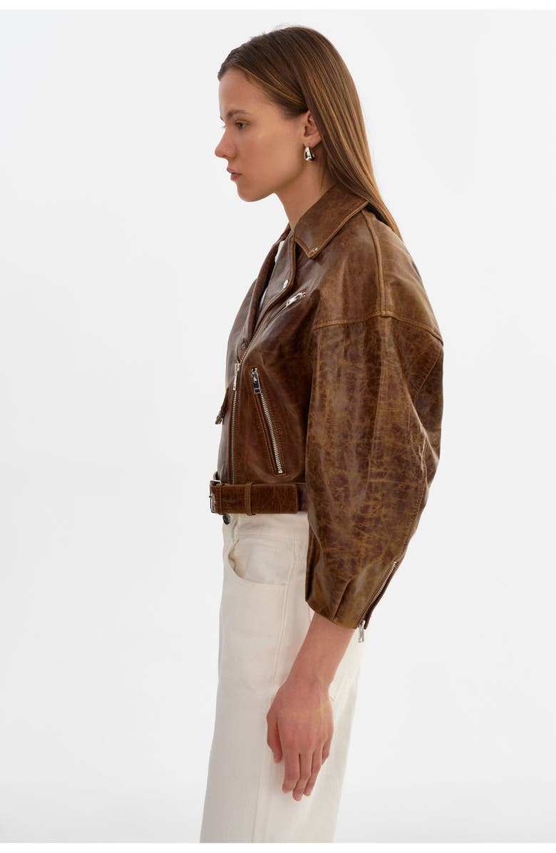 LAMARQUE Vinnie | Leather Cropped Biker Jacket, Alternate, color, Brown