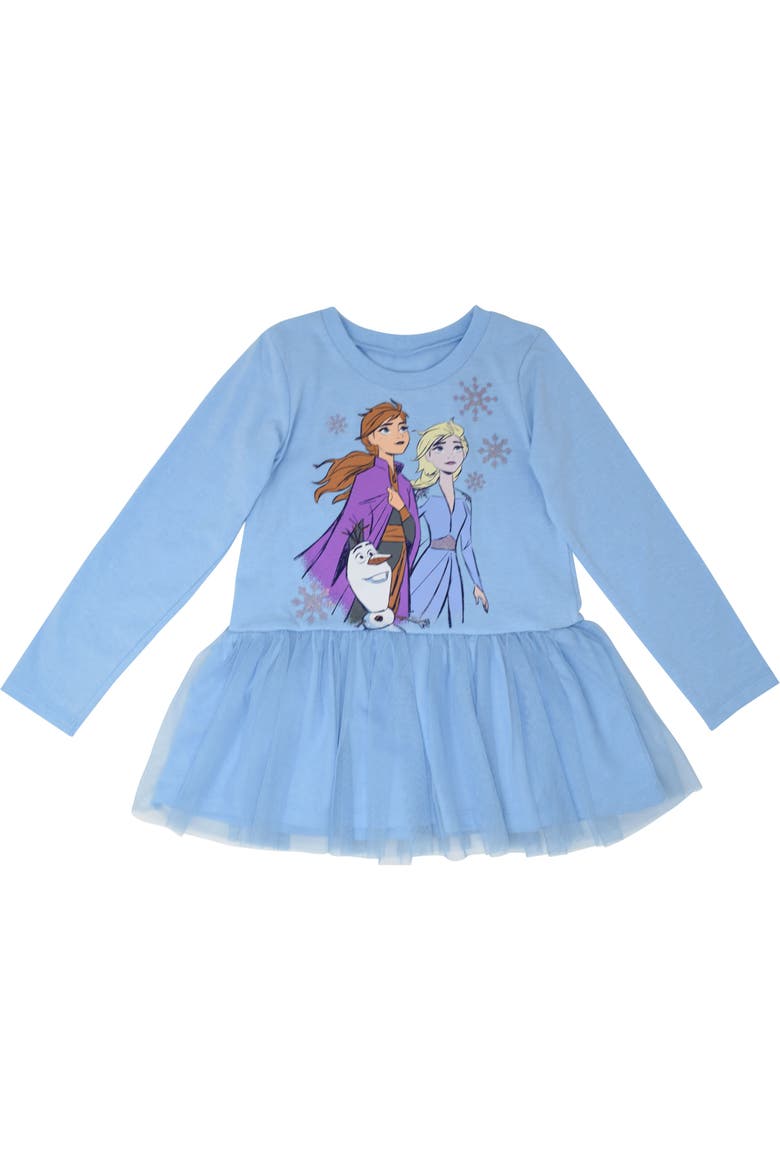 Frozen Tulle Peplum Top And Leggings Set (toddler, Little Kid & Big Kid), Alternate, color, Elsa Anna Light Blue