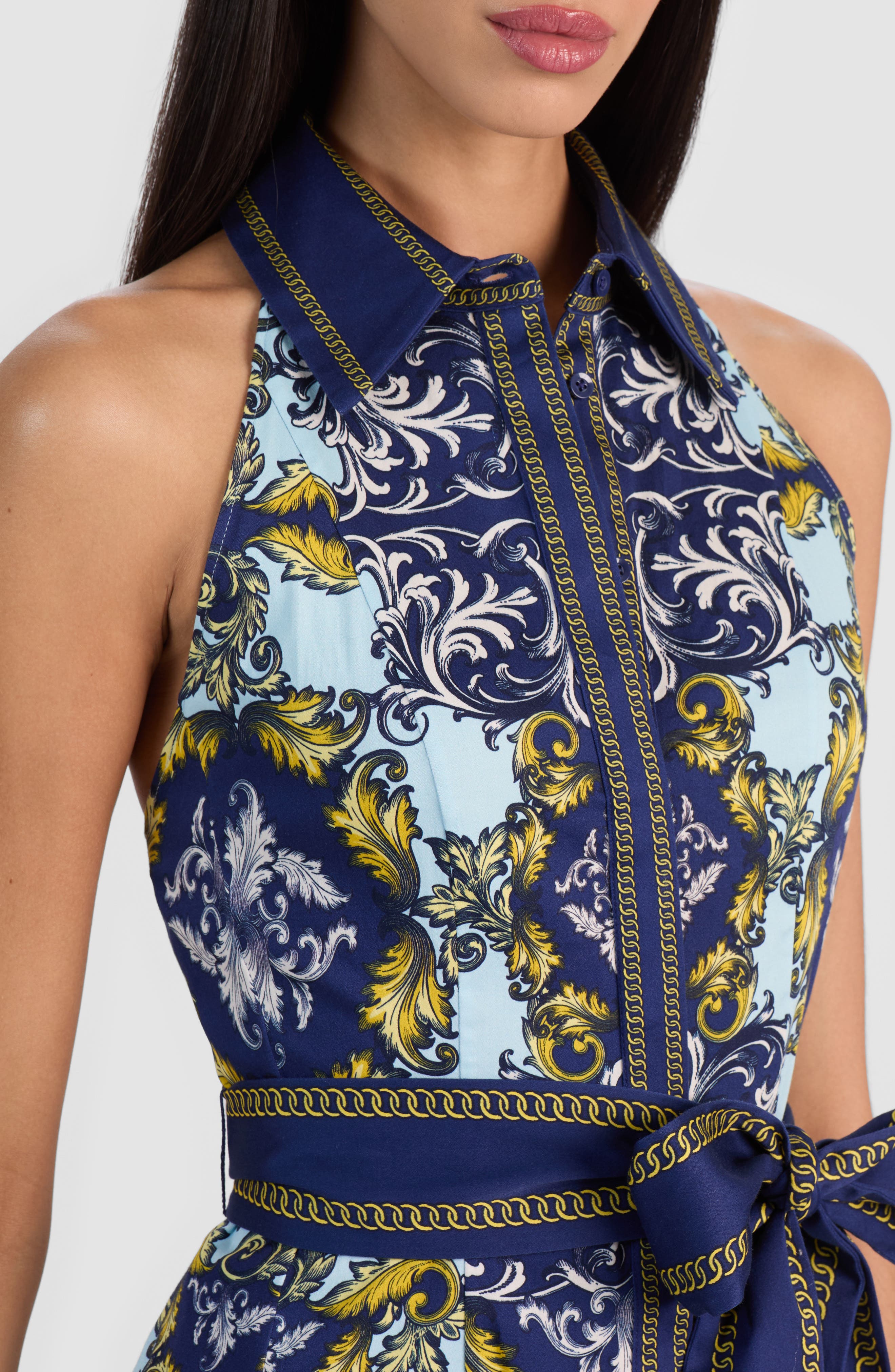 alice and olivia lucy mini dress LUCY SLEEVELESS MINI SHIRT DRESS in ANTIQUE SCROLL