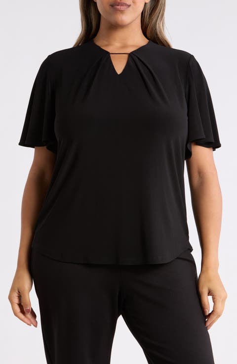 Pleat Neck Bell Sleeve Top (Plus)