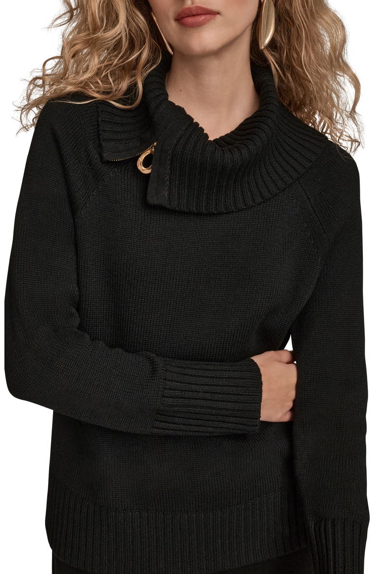 Asymmetric Zip Collar Sweater, Alternate, color, BLACK