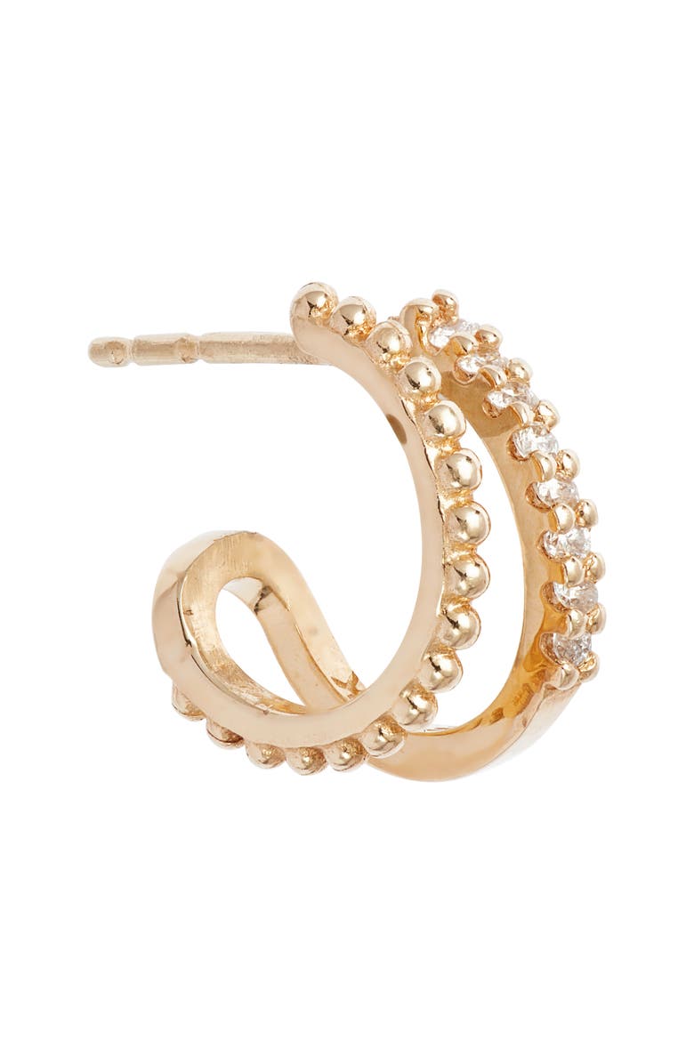 Anzie x Mel Soldera Dew Drop Pavé Diamond Double Row Huggie Hoop Earrings, Alternate, color, 8Mm 14K Yellow Gold