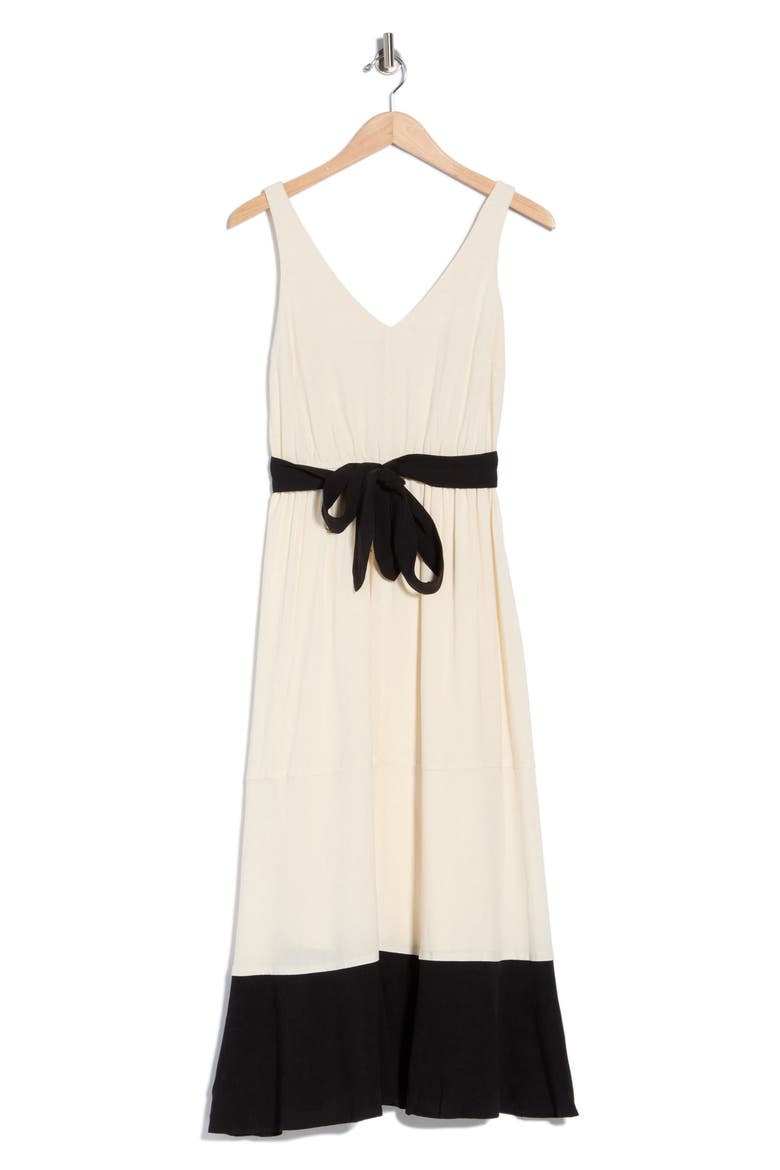 Colorblock Midi Dress, Alternate, color, VANILLA/ BLACK