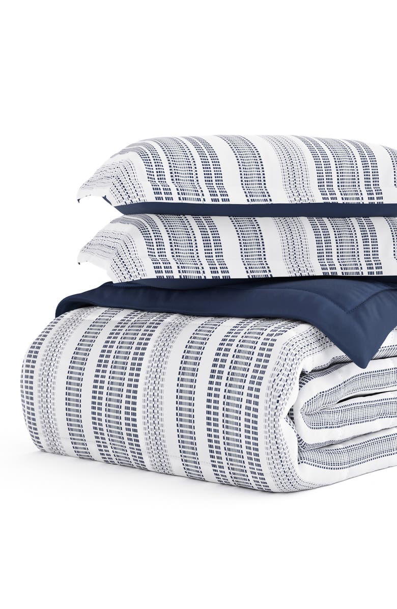 HOMESPUN Premium Down Alternative Farmhouse Dreams Reversible Comforter Set, Alternate, color, Navy