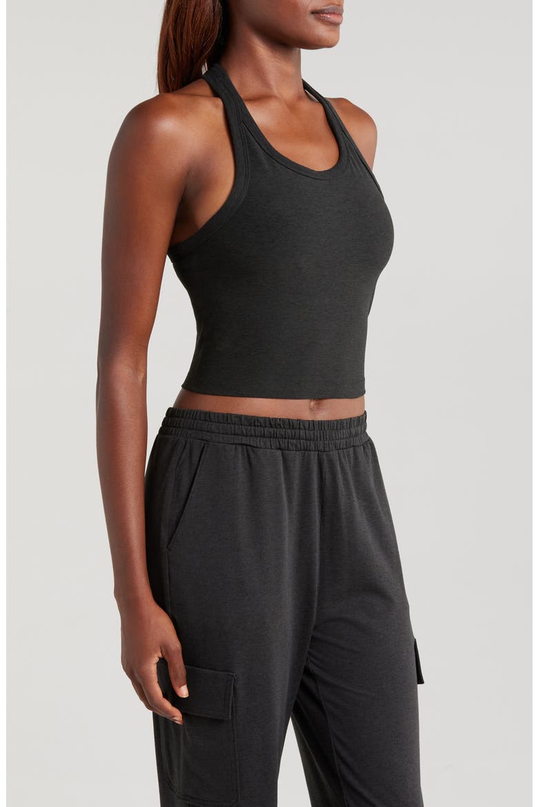 Elevation Racerback Crop Tank, Alternate, color, BLACK HEATHER