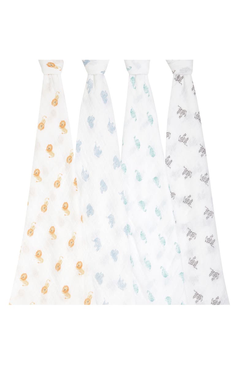 aden + anais Assorted 4-Pack Organic Cotton Muslin Swaddling Cloths, Alternate, color, Animal Kingdom