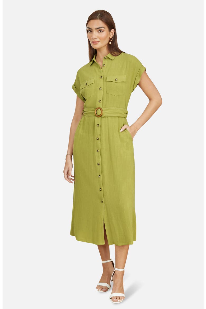 Linen Look Midi Shirt Dress, Main, color, Lime Green