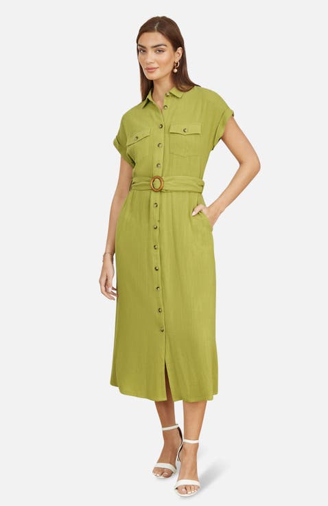 Viscose Linen Look Midi Shirt Dress