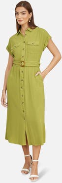 Yumi Linen Look Midi Shirt Dress