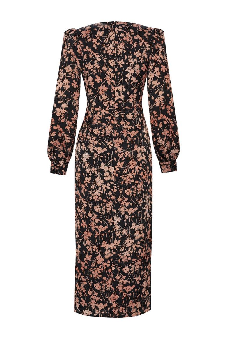 Floral Print V Neck Waist Fit Midi Dress, Alternate, color, MULTICOLOR