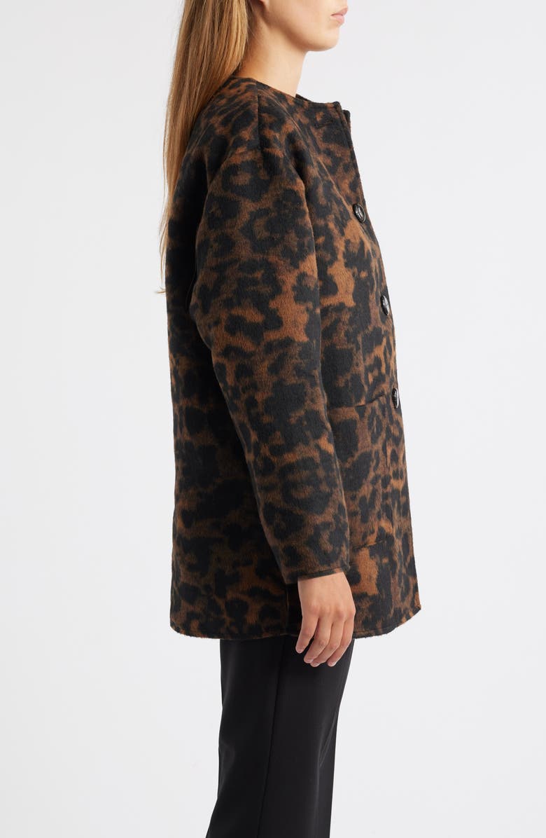 Anne Klein Leopard Print Topper Coat, Alternate, color, Anne Black/ Brown Multi