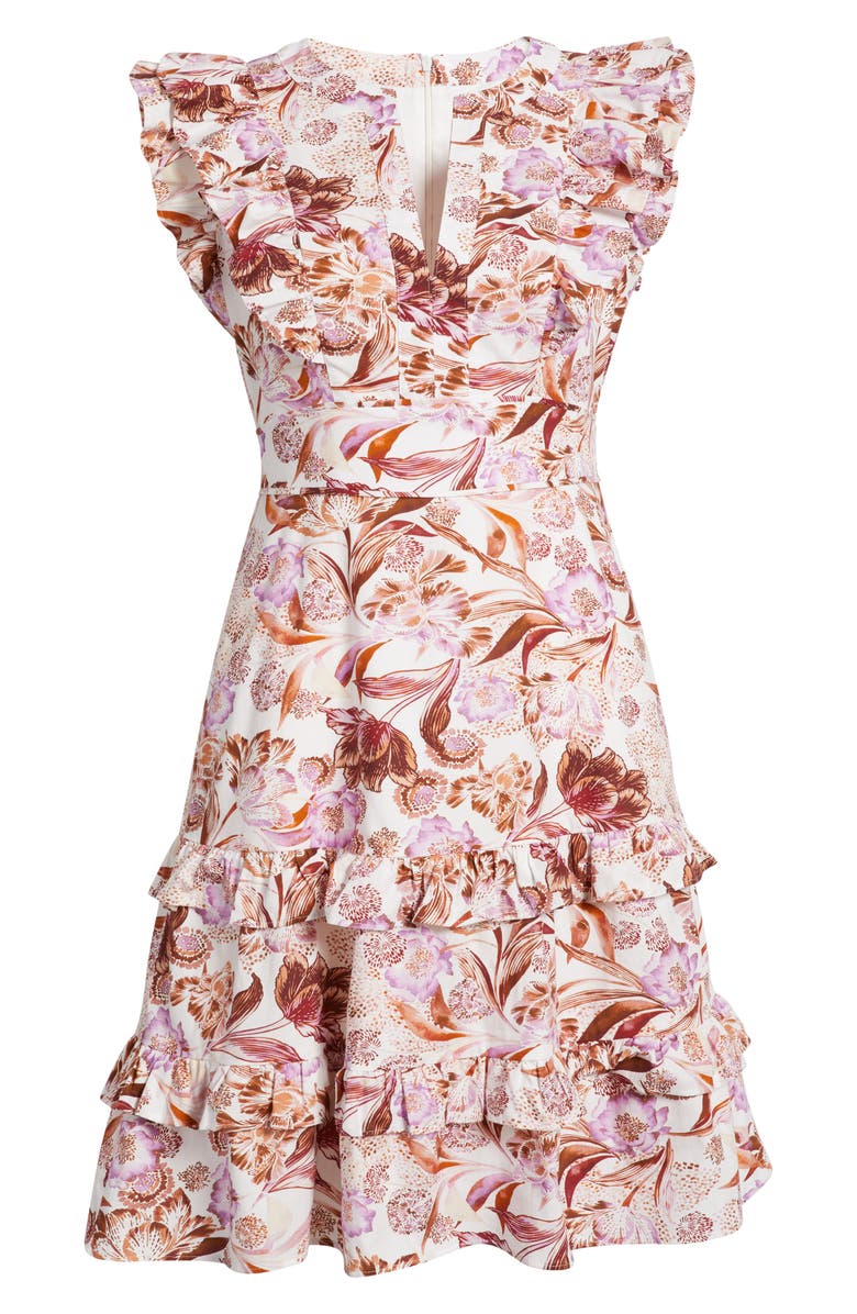 Eliza J Ruffle Tiered Pintuck Dress, Alternate, color, Mulberry Multi